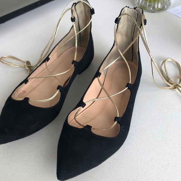 J. Crew Shoes - J Crew Lace Up Suede Ballet Flats